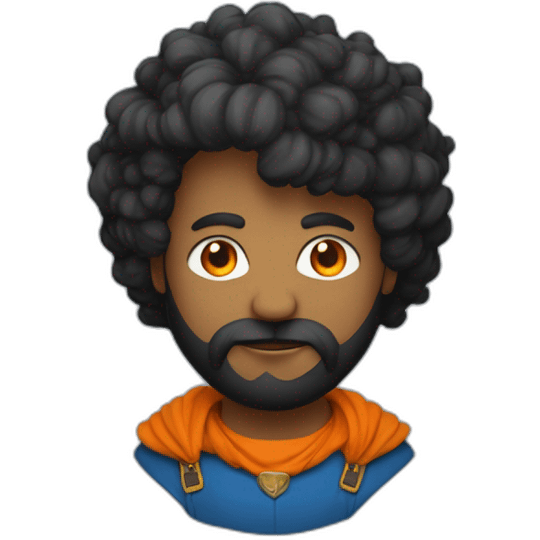 Un mec noir avec des cheveux de couleur bleu et orange moutard sur le visage des symboles doré. Des cornes de bélier orange moutard emoji