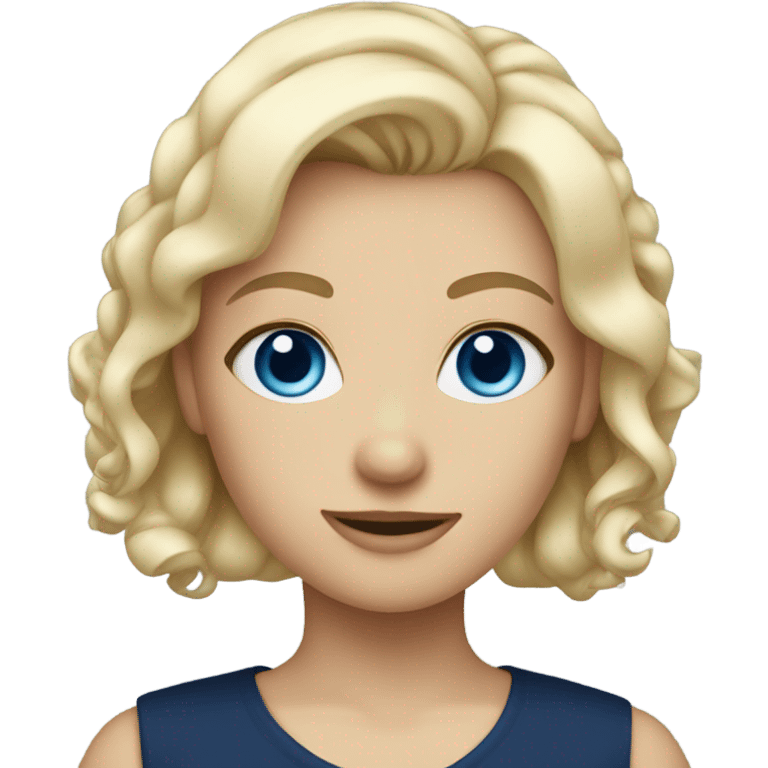 blonde blue eyed girl with a navy blue top emoji