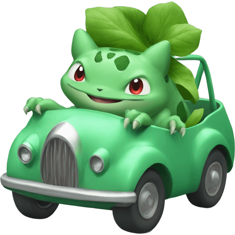 Bulbasaur driving a car emoji