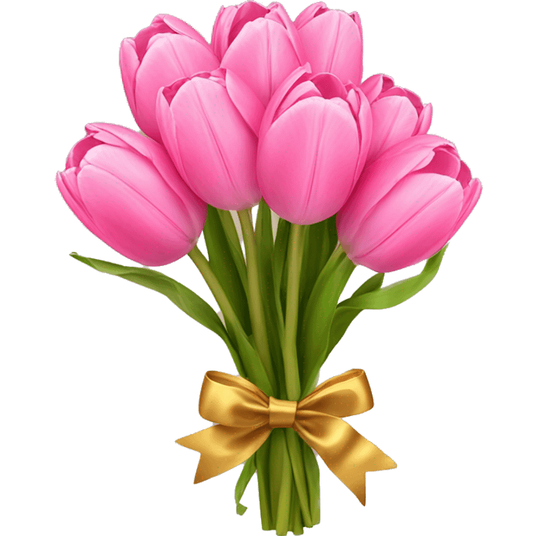 A bouquet of pink tulips and a golden bow emoji