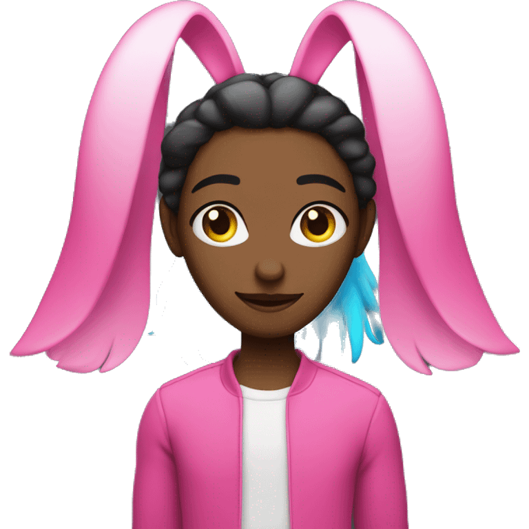 human with floppy bunnt ears and hair half black half hot pink emoji