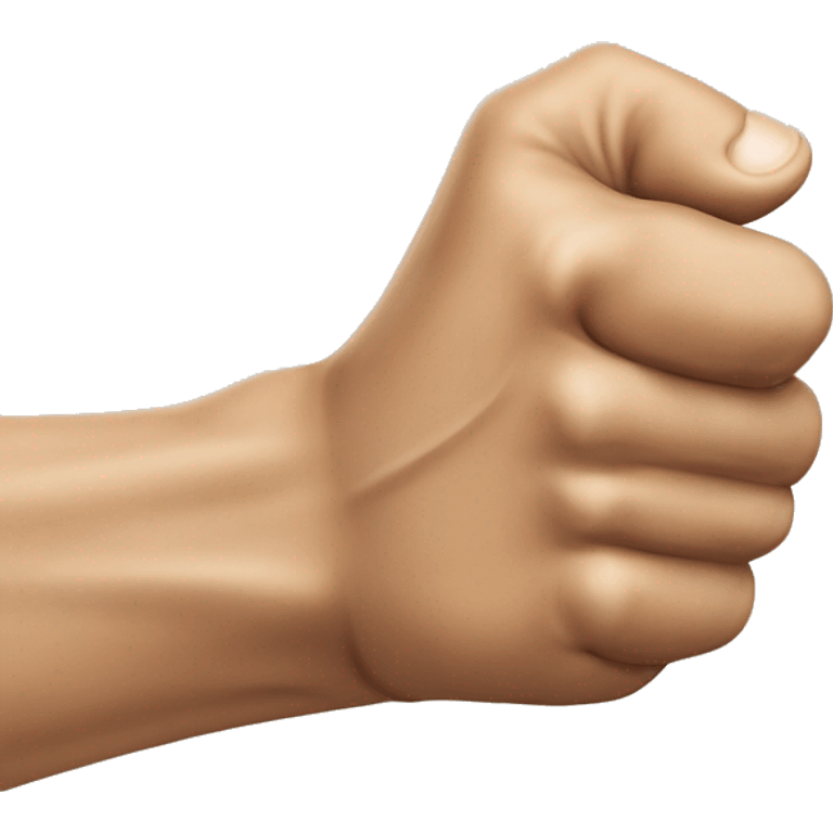 The right hand is made into a fist.
The thumb sticks out and is tucked under the fist.
With the fist tightly closed, the hand is extended forward with an exaggerated arm movement. the man emoji