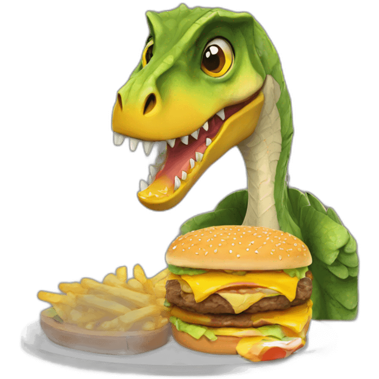 velociraptor eats cheeseburger emoji