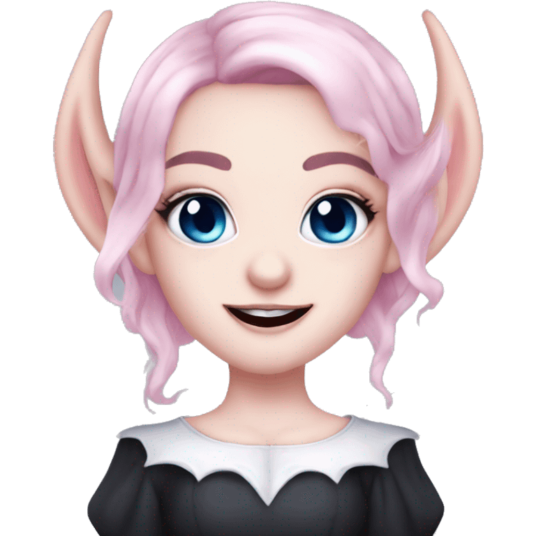 Cute pink pale vampire teeth  pink eyebrows vampire goth princess elf ears blue eyes pink hair emoji