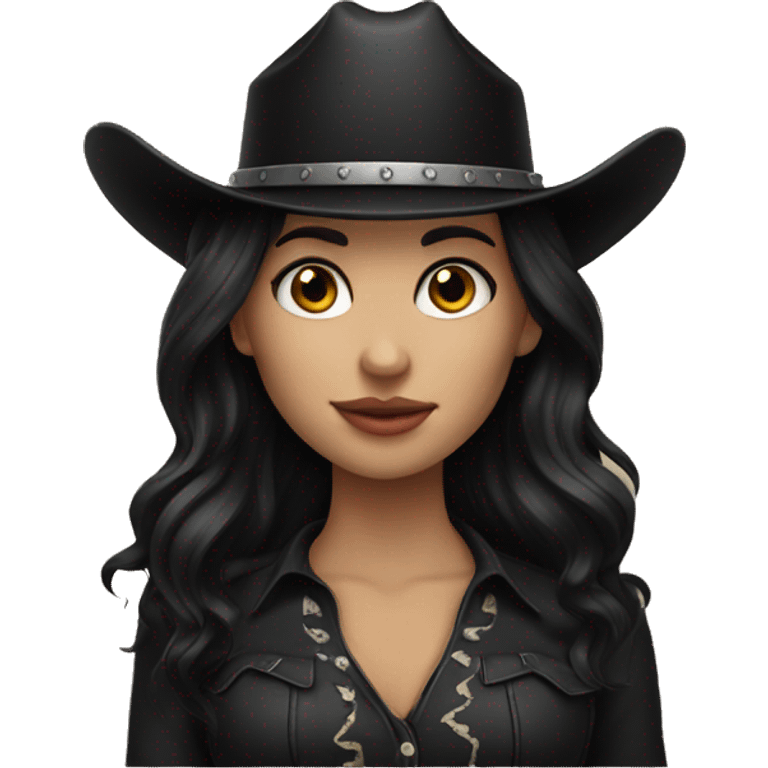 cowgirl, pale skin, black hair, black cowgirl hat emoji