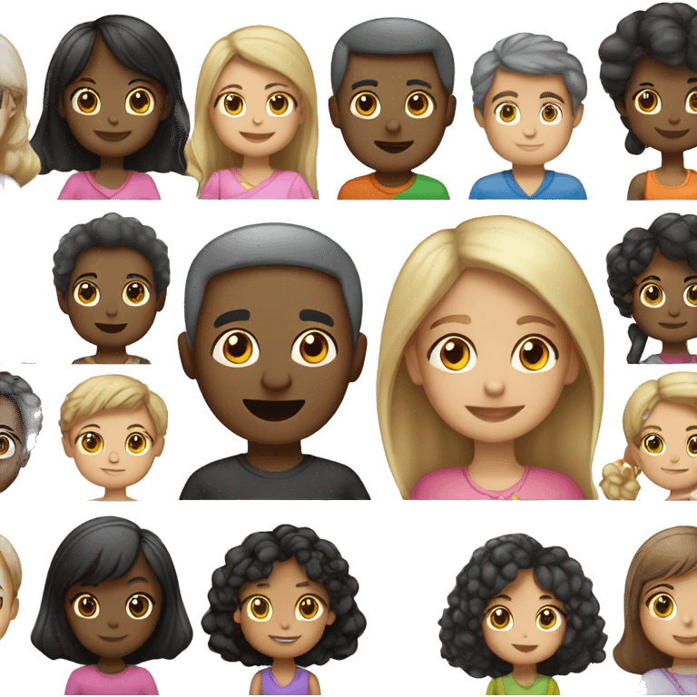 Família homem branco mulher negra menina 6 anos bebê 1 ano emoji