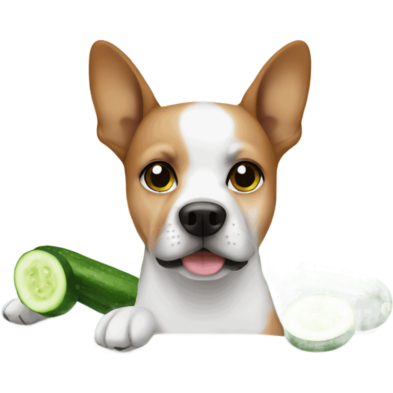 Dog with cucumber on eyes in a spa day emoji