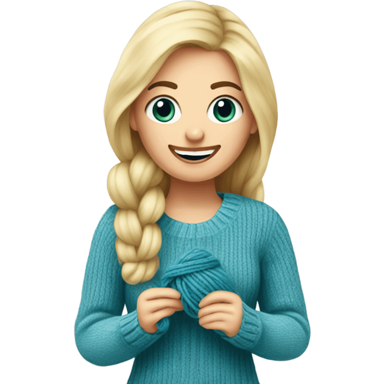 beautiful finnish blonde woman knitting a sock emoji