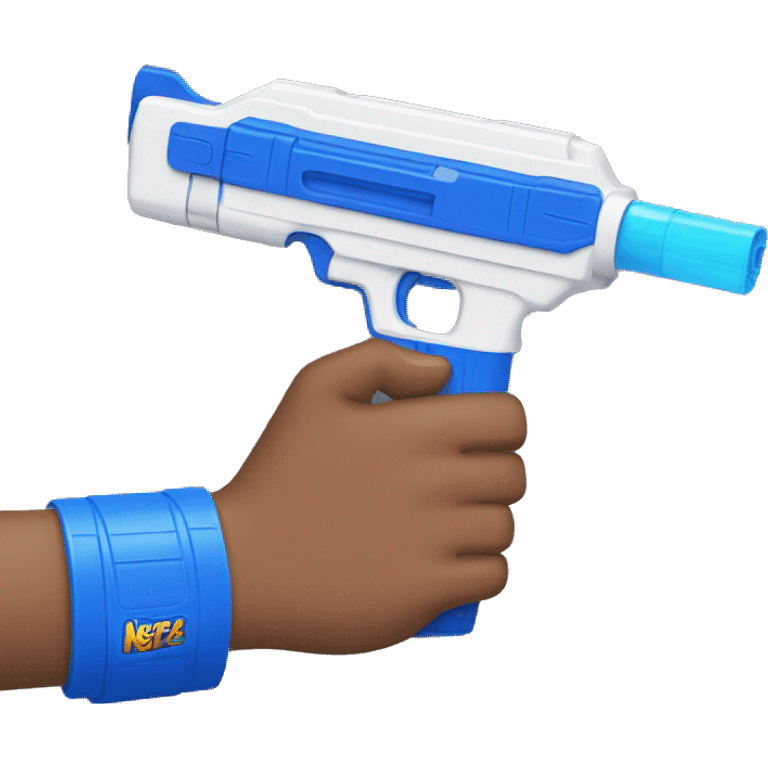 White hand holding blue nerf gun  emoji