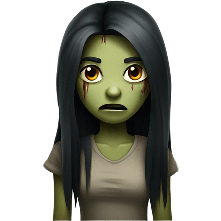 girl zombie with black long hair with teeth and serious face  emoji