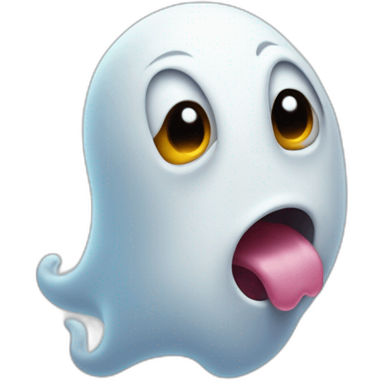 a funny little ghost who sticks out his tongue emoji