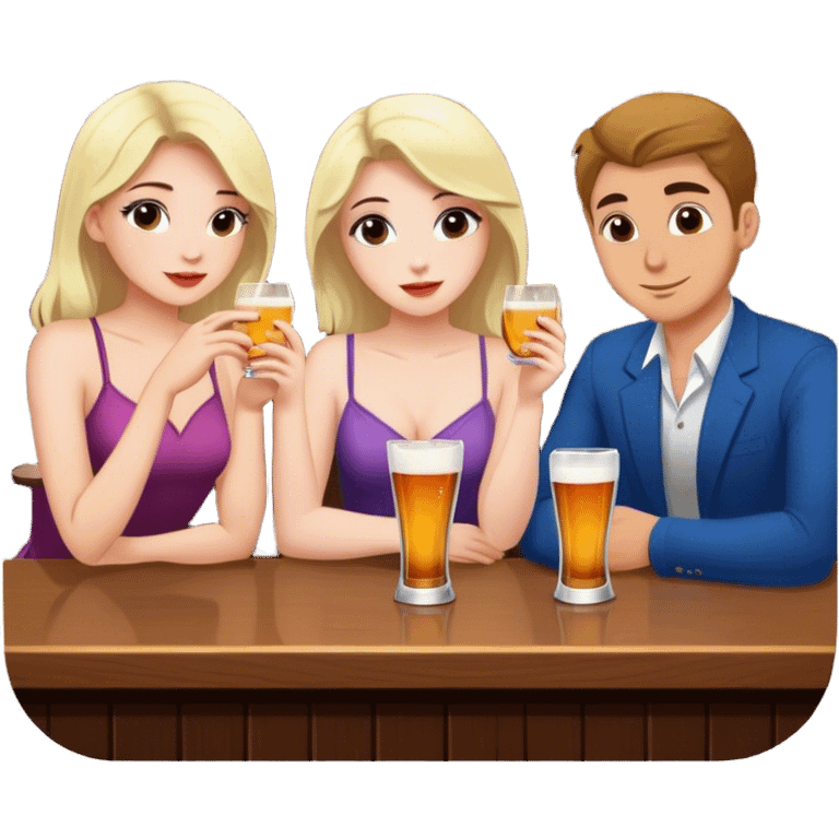 2 girls and a guy in a bar on date emoji