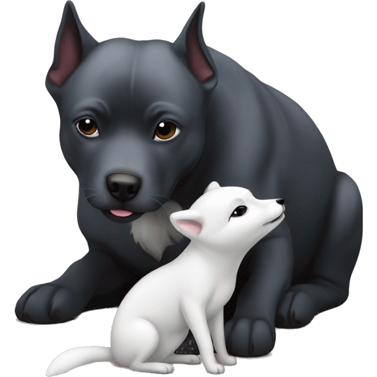 Dark great Staffy dog kissing an arctic fox emoji