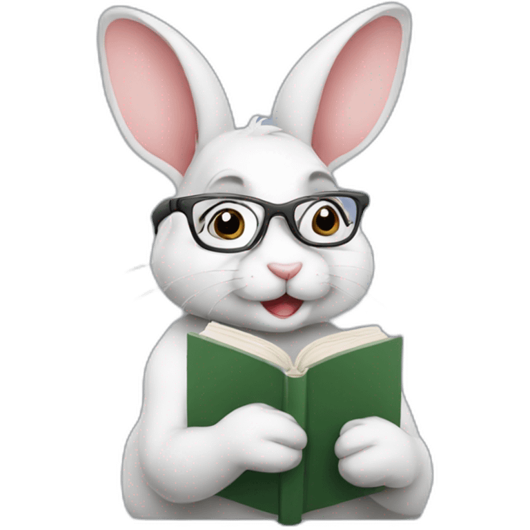 cute rabbit wearing glasses studying emoji