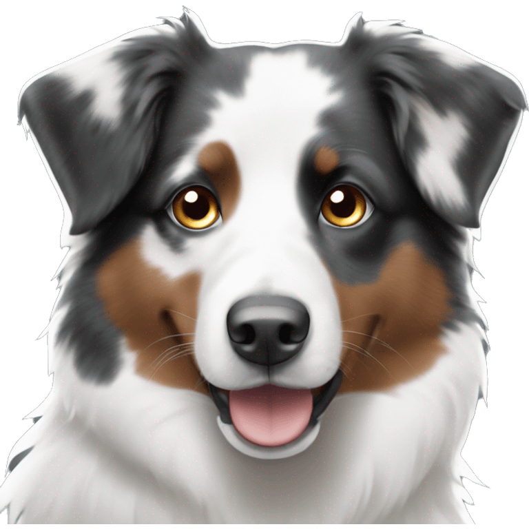 Black and white Australian shepherd with one blue eye and one brown eye with white stripe between eyes emoji