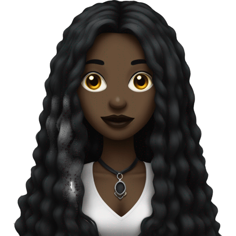 Black goth woman with long black hair portrait  emoji