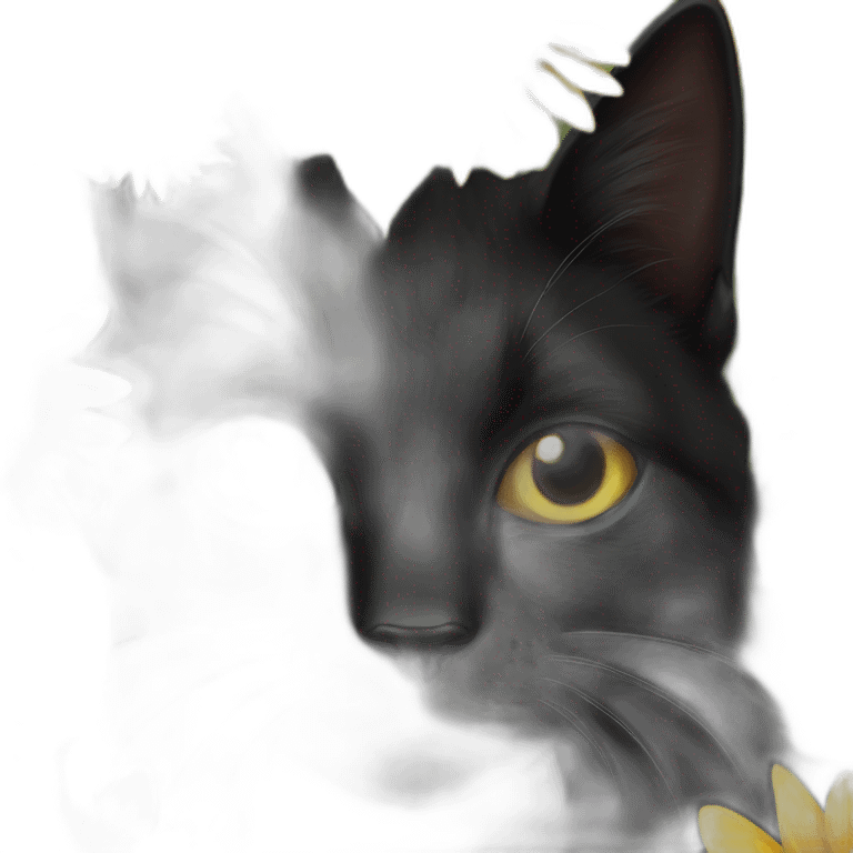 black cat with sunflower around its head emoji