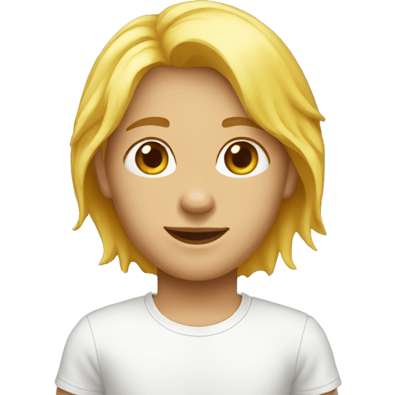 Person: light-yellow hairs, brown eyes and white t-shirt emoji