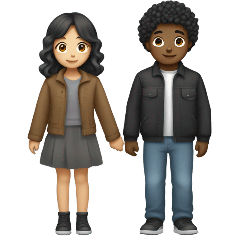 Asian girl, which has straight hair, and black boy, which had curly hair, as a couple hugging emoji