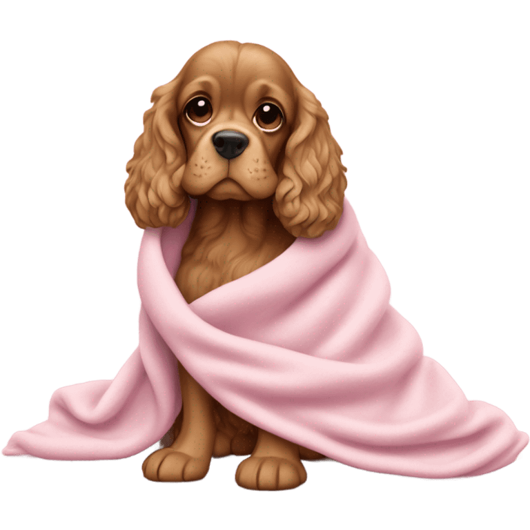 Cocker spaniel in a pink blanket emoji