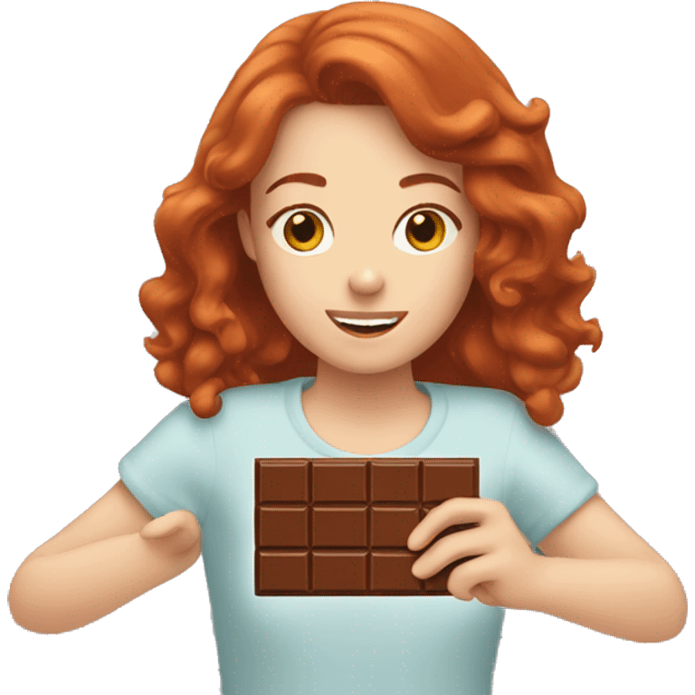 A red-haired girl with a chocolate bar in her hands emoji