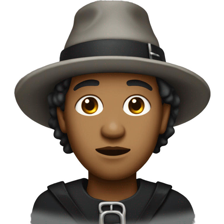 Massachusetts Bay Colony pilgrim with light skin, a black hat with a buckle on it, and somber expression emoji