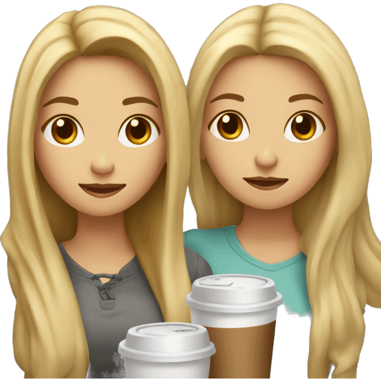 two girls best friends,one is blonde and another with brown hair drink coffee  emoji