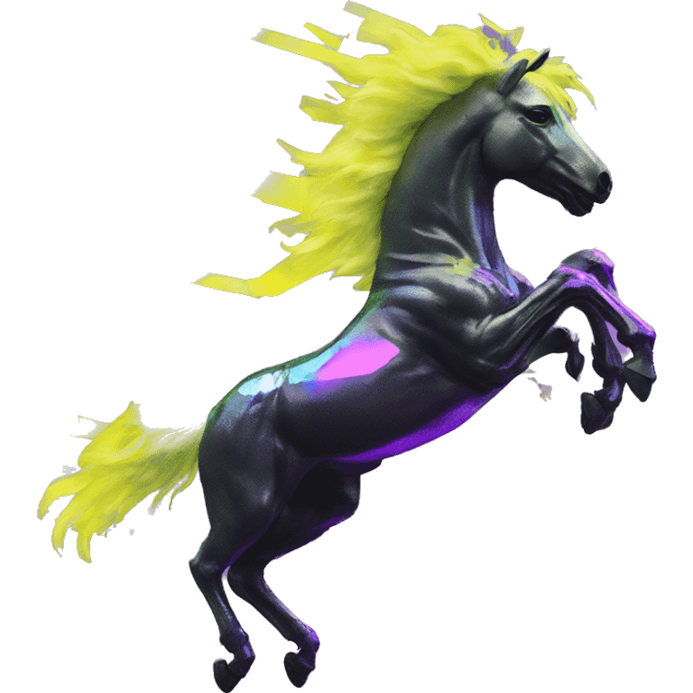 .Zombie_ Vaporwave black holographic oilslick zombie unicorn yellow caution tape graffiti Pegasus emoji