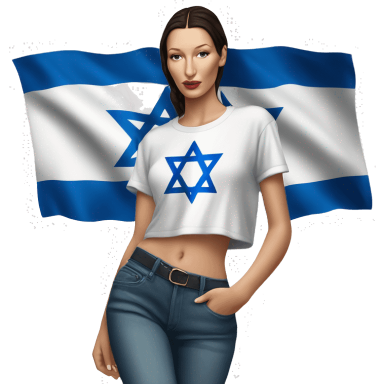 Bella hadid wearing t shirt with Israeli flag, full body emoji