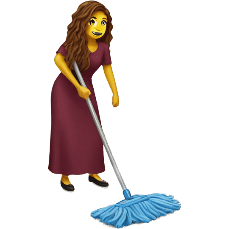 Beautiful burgundy long haired woman mopping the floor emoji