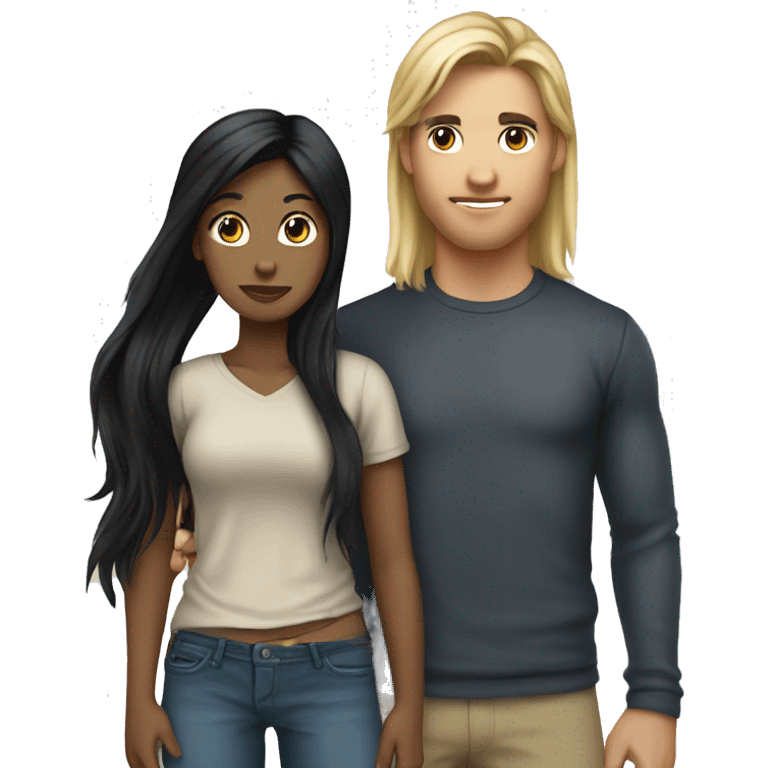 girl with black hair and pony ( hair pony) with piercings holding man with dark blond shoulder long hair emoji