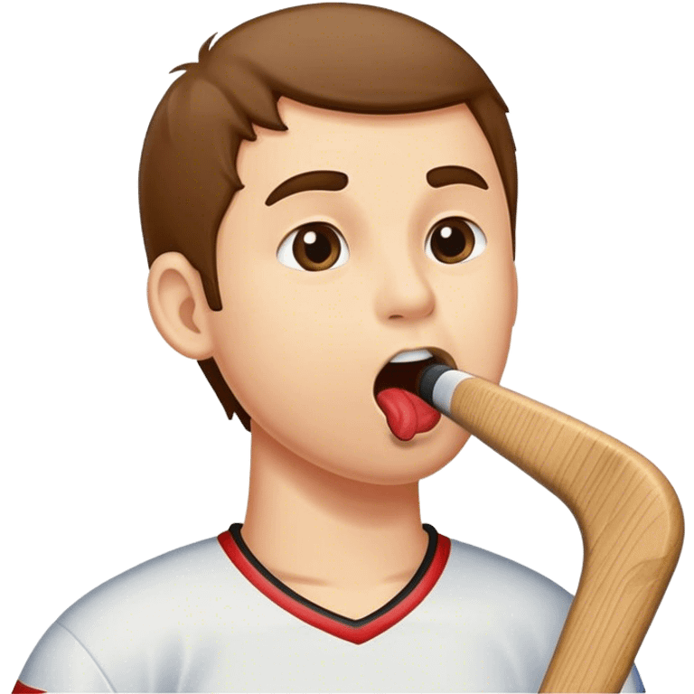 Man licking hockey stick emoji