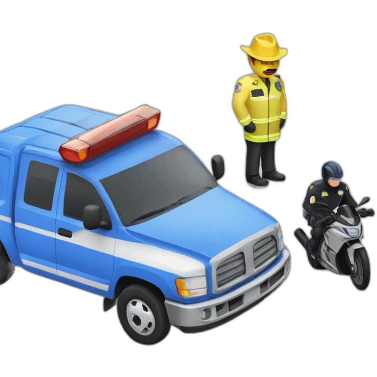 A car accident with a truck and a police bike emoji