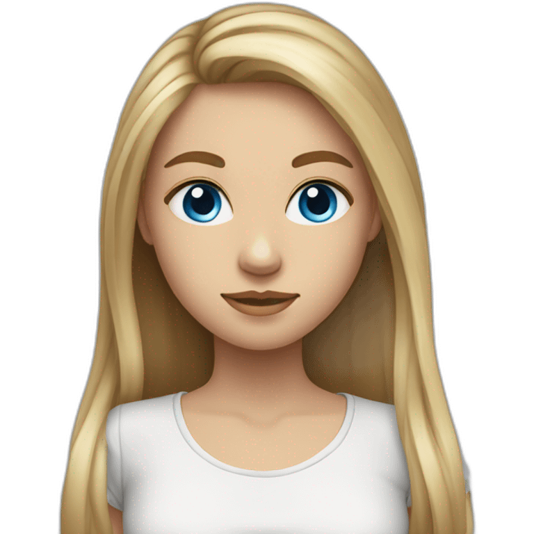 a teenager girl with long dark blond tied hair, blue eyes emoji