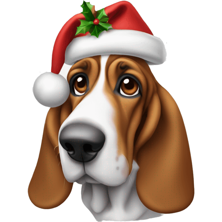 Basset hound with Christmas hat emoji