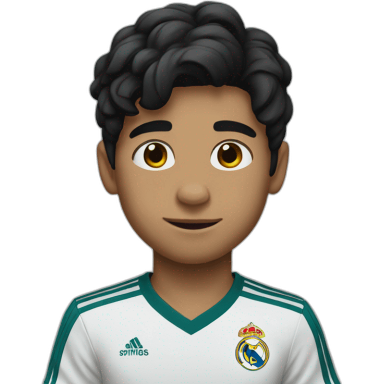 A black-haired boy supports Real Madrid emoji