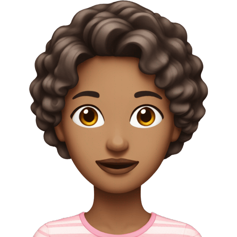 woman dark brown wavy hair with light pink shirr emoji