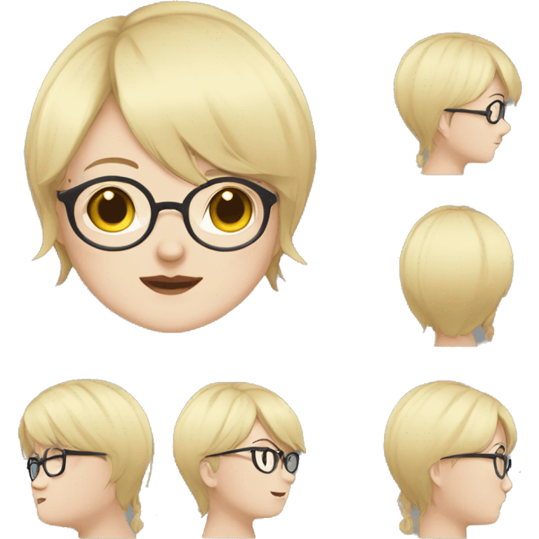 Chubby anime girl with glasses and short blonde hair emoji