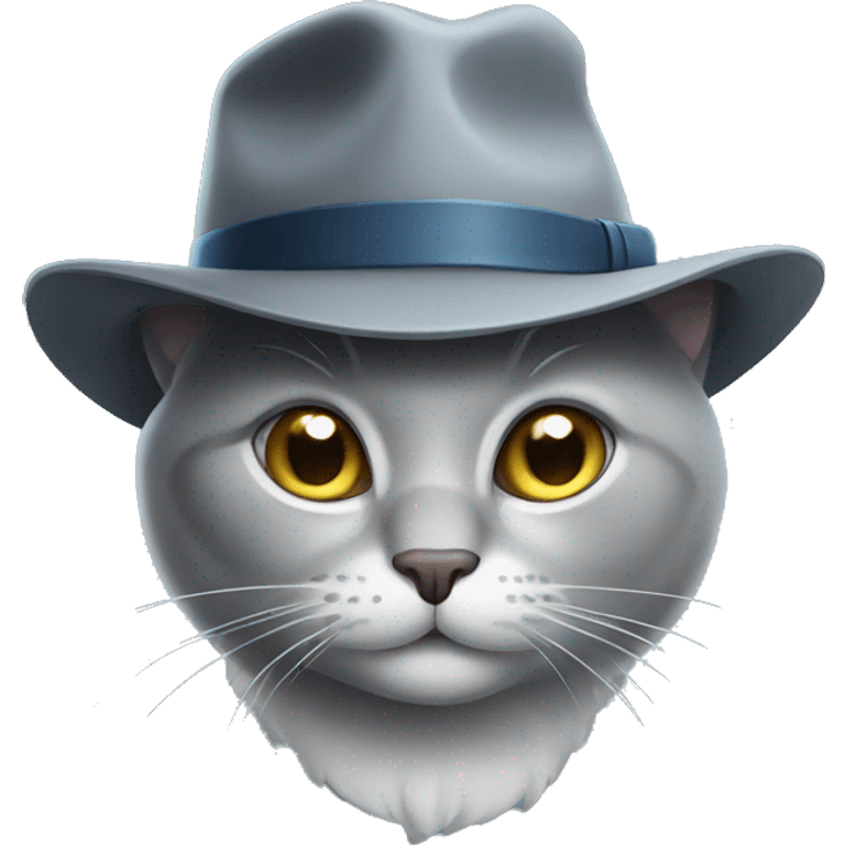 a grey cat with a fedora emoji