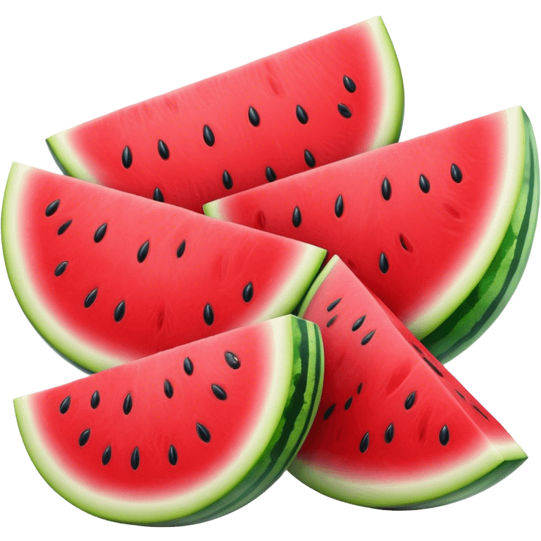 Cinematic juicy watermelon, thick slices revealing vibrant red interior, glossy and glistening with tiny black seeds, fresh and refreshing, soft glowing background, summer vibes. emoji