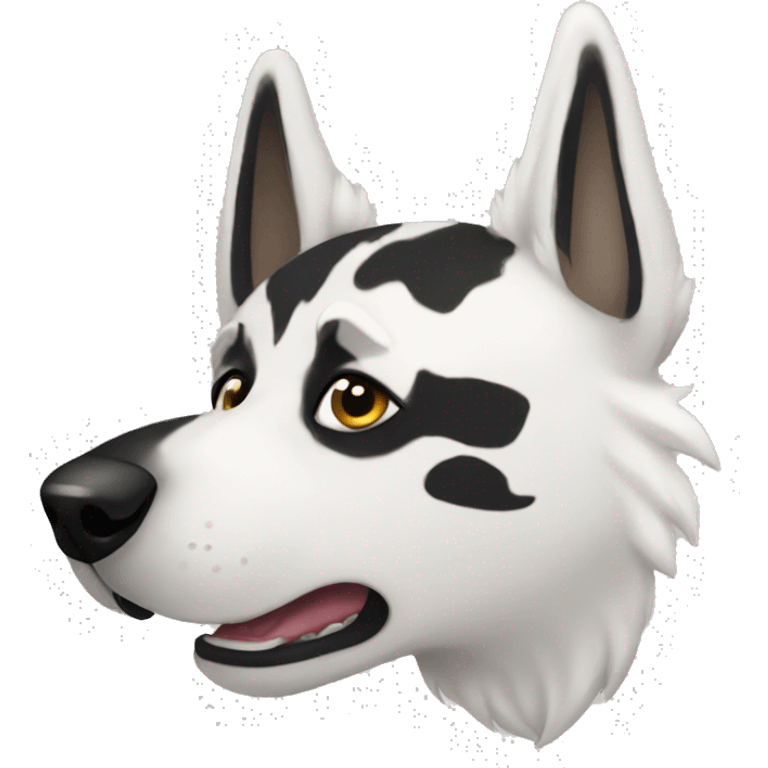 White German shepherd with a black thunderbolt on its side emoji