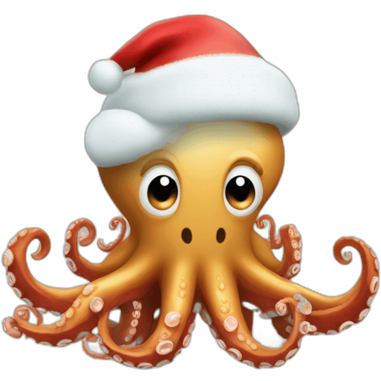 Octopus sleighride with Santa hat emoji