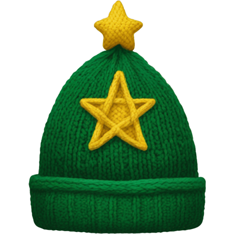 A knit hat like a Christmas tree，The bottom is wide enough for people to wear and has a yellow pentacle on top. emoji