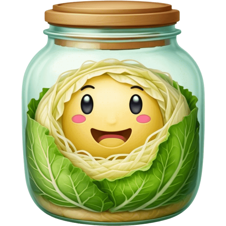 Sauerkraut Cinematic Realistic Sauerkraut Dish Emoji, depicted as tangy fermented cabbage neatly served in a traditional jar, rendered with vibrant textures and crisp, natural lighting. emoji