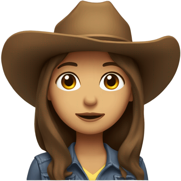 brown hair girl with brown cowboy hat, default yellow skin emoji