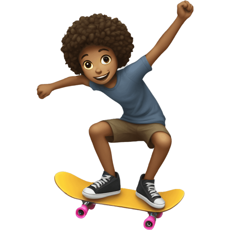 A young person on a skateboard is pushed by another emoji