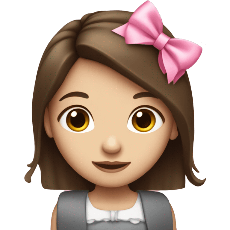 Cute brunette girl with long hair and pink bow emoji