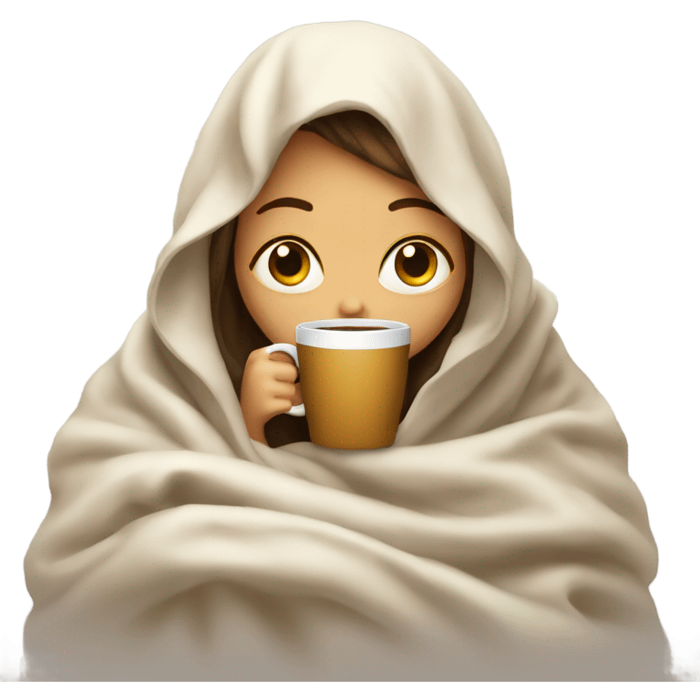 Light girl inside a blanket sipping coffee eyes closed emoji