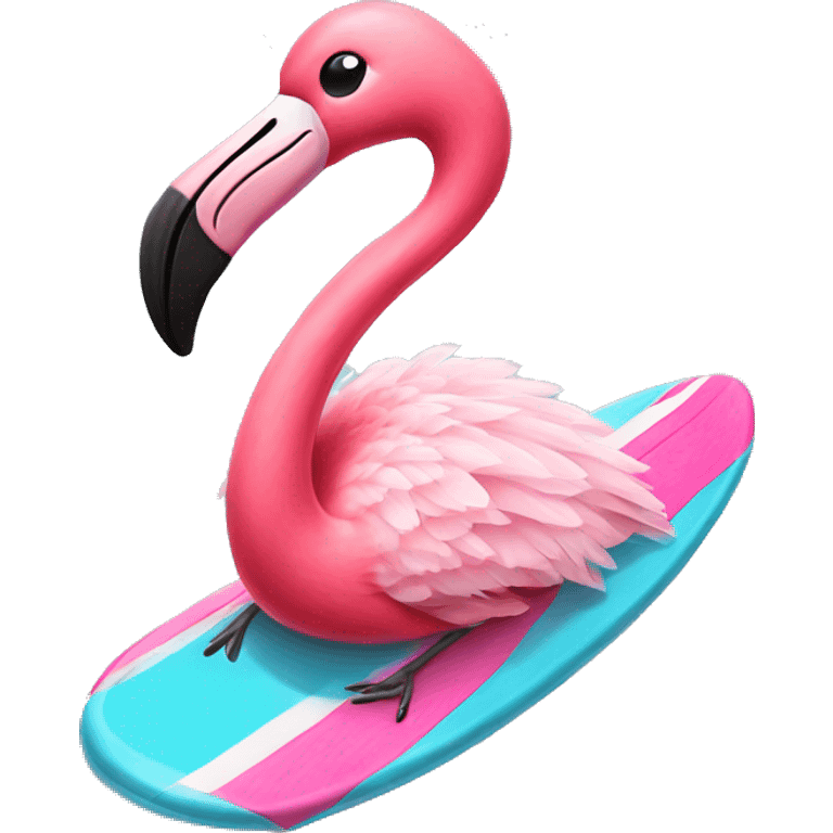 Flamingo on a surfboard wearing a tutu emoji