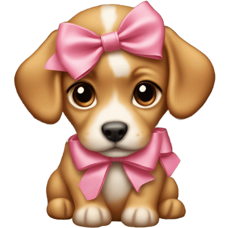 Cute puppy with pink bow on head in a Louis Vuitton bag emoji